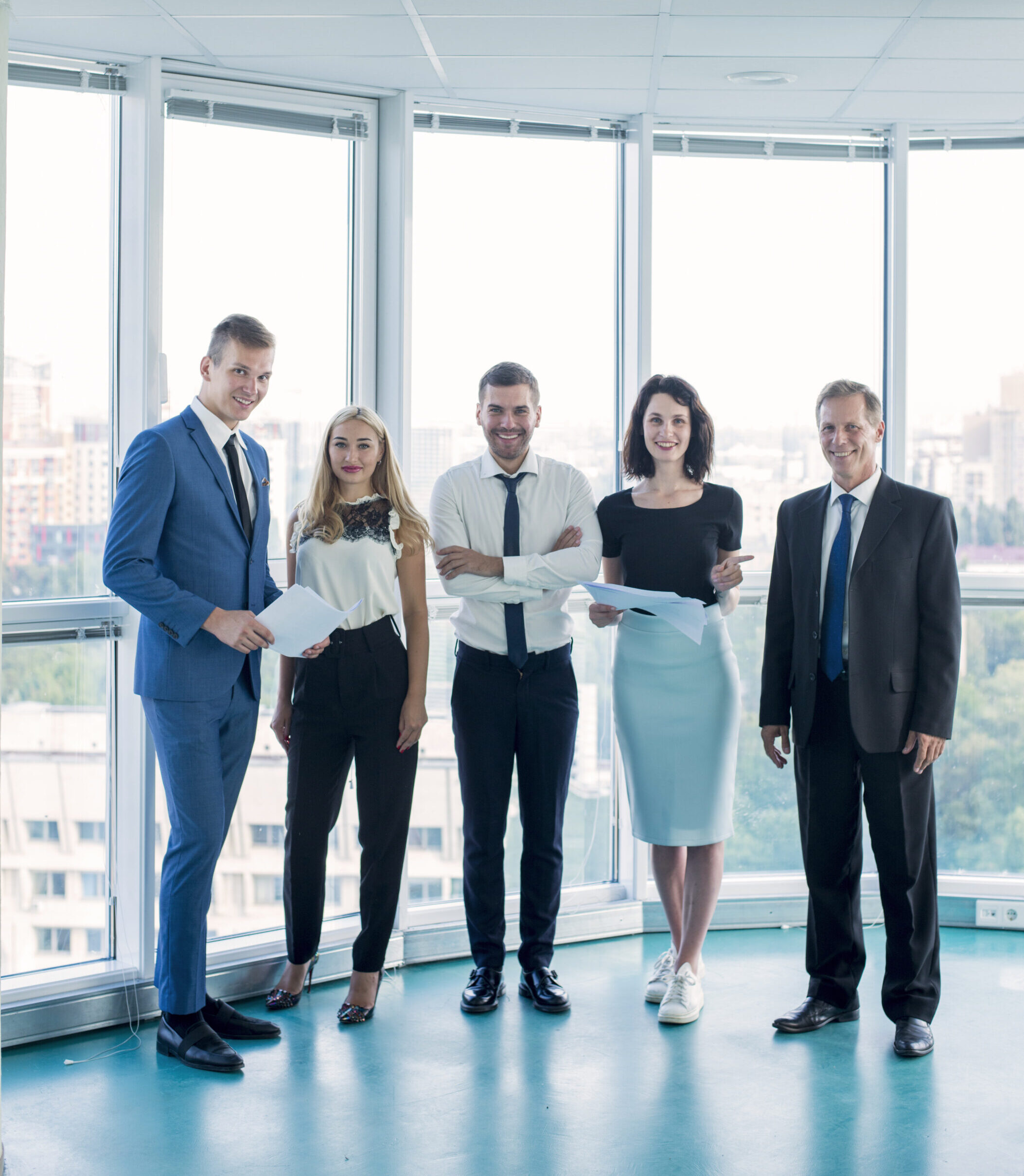 portrait confident businesspeople standing office